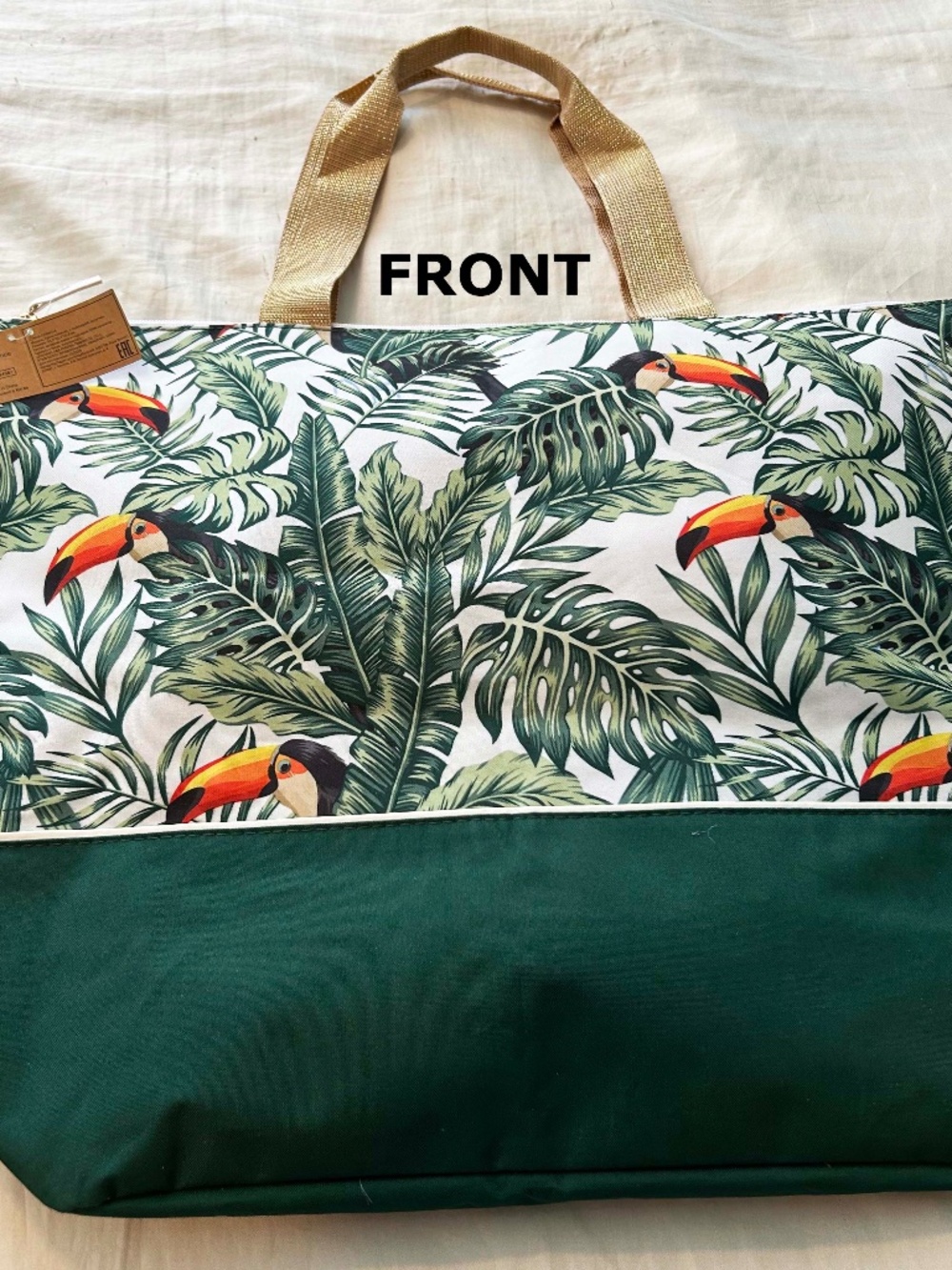 TOTE 2 PIECE SET, CANVAS-LIKE POLYESTER, PARROTS & LEAVES IN COLOUR, 20 x 16 In.
